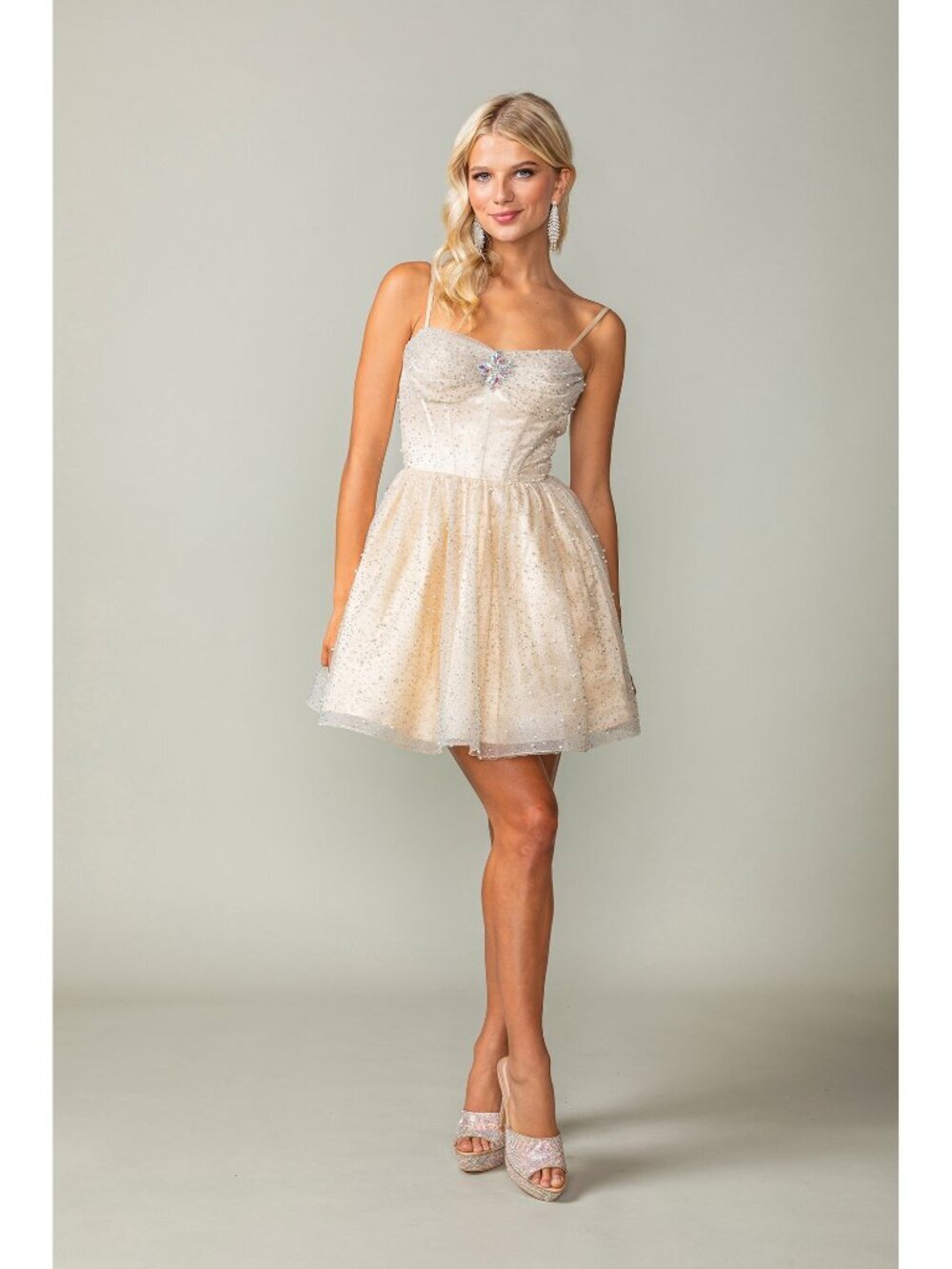 NEW CHAMPAGNE Evening Gown Floor Length Formal Elegant Stunning 3389